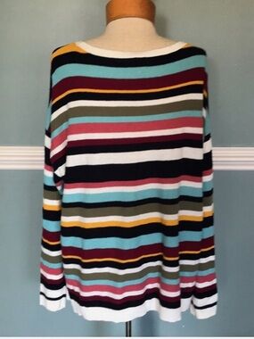 Talbots Rainbow Striped Cotton Drop Shoulder Sweater Size XL